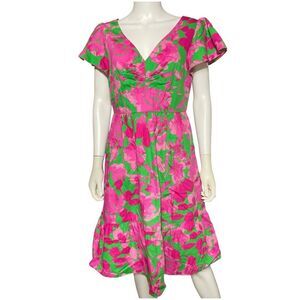 Kensie Dresses Pink & Green Floral Dress Pockets Ruffle Sleeve Women's Size 8